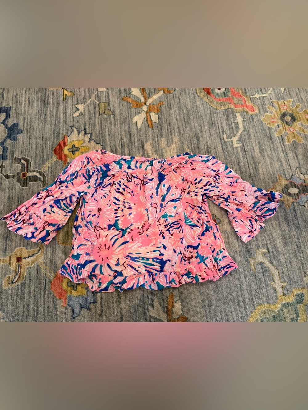 Lilly Pulitzer Corie Top in Multi Swirling Seadream off the shoulder blouse XS - Picture 2 of 6
